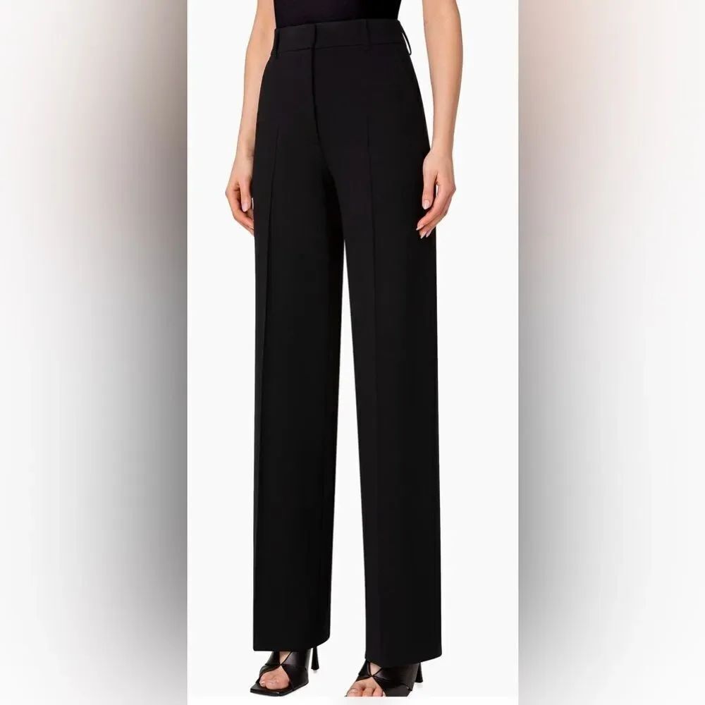 Akris Punto Wool Wide Leg Black Pants Size 14
